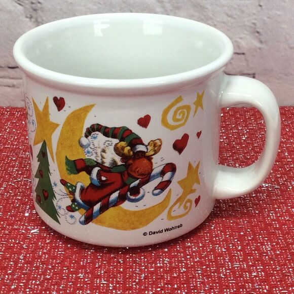 David Wohlrab Christmas Coffee Cup Mug Angel Moose Candy Cane Holiday Gift Artsy - Picture 1 of 9